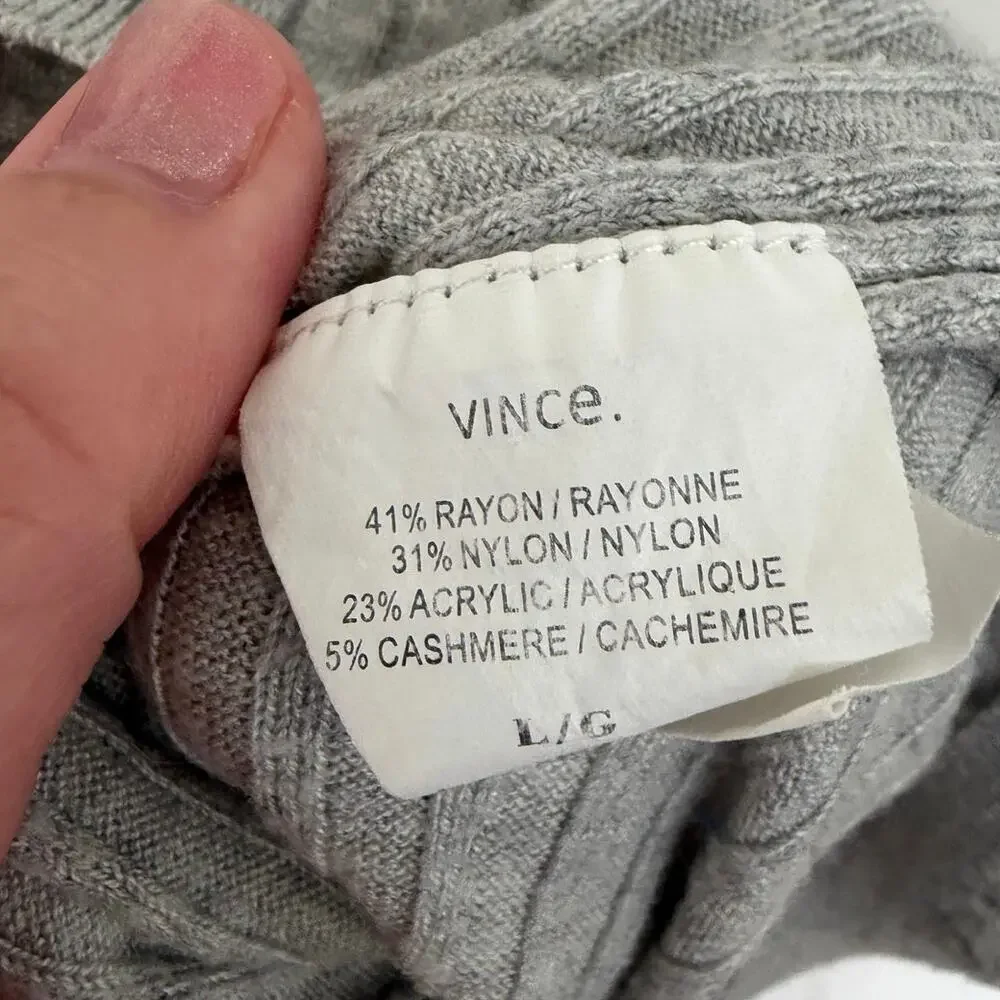 VINCE Skinny Ribbed Button Front Cashmere Blend Preppy Cardigan Gray Large